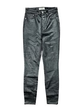 Free People We the Free Phoenix Coated Skinny Jeans Liquid Black — Size 27